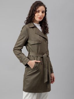 Latin Quarters - Green Full Sleeves Collar Neck Longline Coat