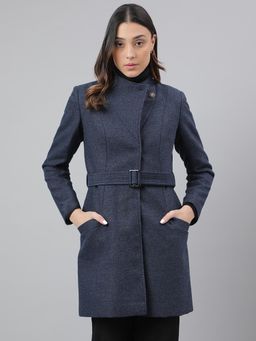 Latin Quarters - Blue Full Sleeves Round Neck Longline Coat