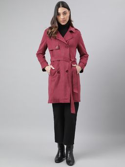 Latin Quarters - Wine Full Sleeves Collar Neck Longline Overcoat
