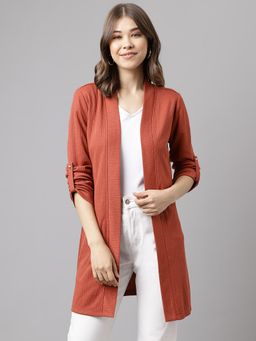 Latin Quarters - Rust Three Fourth Sleeves Open Front Regular Shrug