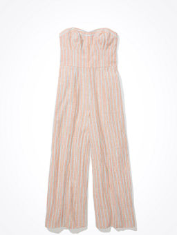 American Eagle - Women Orange Striped Corset Jumpsuit
