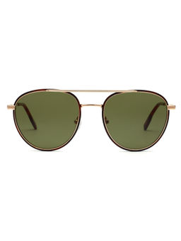 Lacoste - Green Lens Oval Sunglass Full Rim Shiny Gold Frame with 100% UV Protection (53)