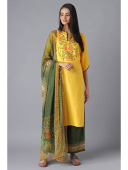 Aurelia - Yellow Printed Kurta Palazzo and Dupatta (Set of 3)