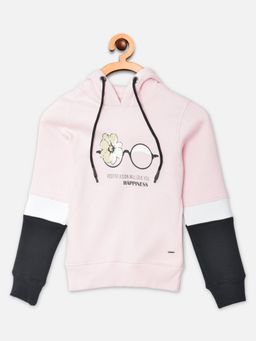 CRIMSOUNE CLUB - Girls Pink Colorblocked Hooded Sweatshirt