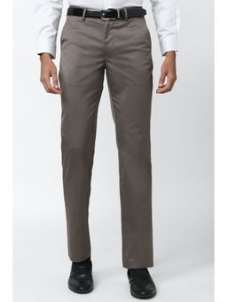 Peter England - Men Grey Solid Slim Fit Casual Trouser