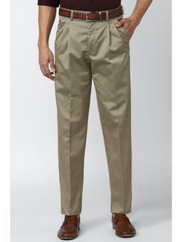 Peter England - Men Beige Solid Regular Fit Casual Trouser