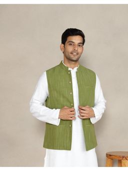 Fabindia - Green Cotton Woven Comfort Fit Nehru Jacket