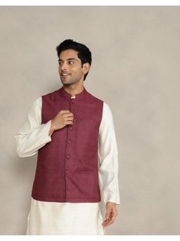 Fabindia - Red Viscose Silk Printed Comfort Fit Nehru Jacket