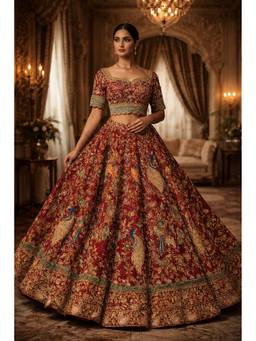 ORGANZZA - Red Ruby Avian Sultanate Lehenga with Blouse