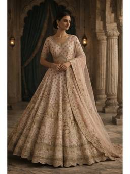 ORGANZZA - Rose Gold Palatial Heritage Lehenga with Blouse and Dupatta