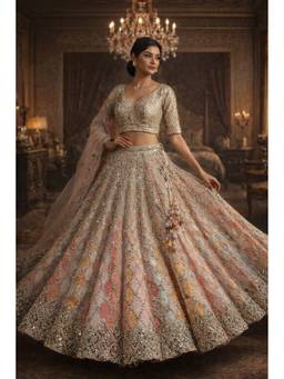 ORGANZZA - Multi-Color Kaleidoscope Heritage Lehenga with Blouse and Dupatta