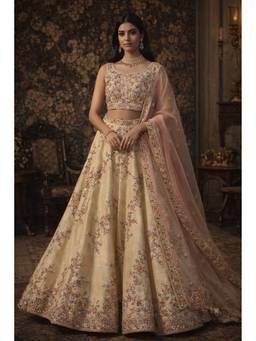 ORGANZZA - Cream Blossom Symphony Lehenga with Blouse and Dupatta