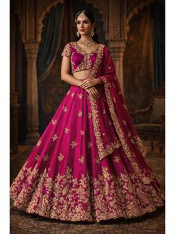 ORGANZZA - Magenta Fuchsia Paisley Heritage Lehenga with Blouse and Dupatta