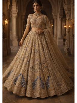 ORGANZZA - Gold Aurelian Peacock Heritage Lehenga with Blouse and Dupatta