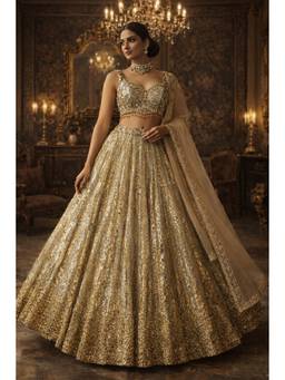 ORGANZZA - Gold Gilded Solaris Lehenga with Blouse and Dupatta