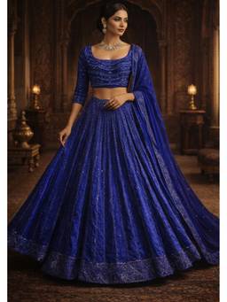 ORGANZZA - Blue Cobalt Pulse Lehenga with Blouse and Dupatta