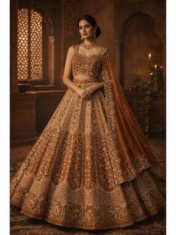 ORGANZZA - Orange Sienna Palatial Heritage Lehenga with Blouse and Dupatta