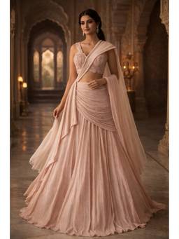 ORGANZZA - Pink Blush Veil Eclat Lehenga with Blouse and Dupatta