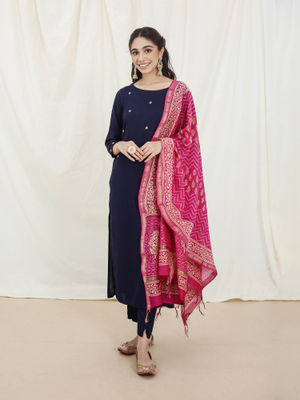 Blue dress with pink dupatta clearance