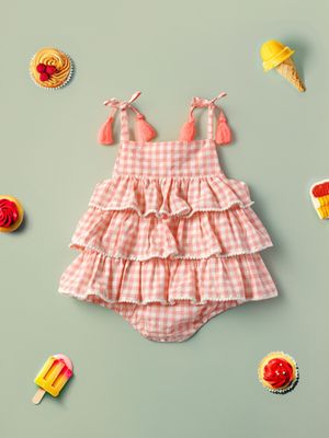 Nautinati Girls Puff Sleeve Checked Cotton Dress main image 0
