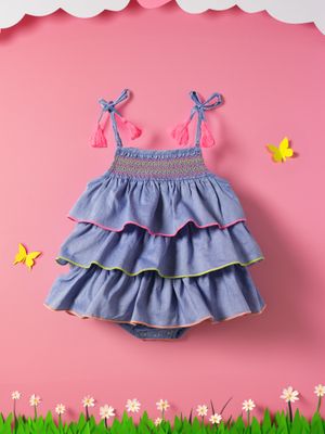 Nautinati Girls Floral Printed Layered A-Line Dress