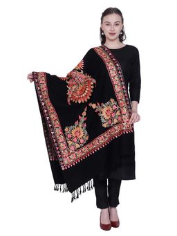 SWI STYLISH - Black Aari Embroidered Kashmiri Stole