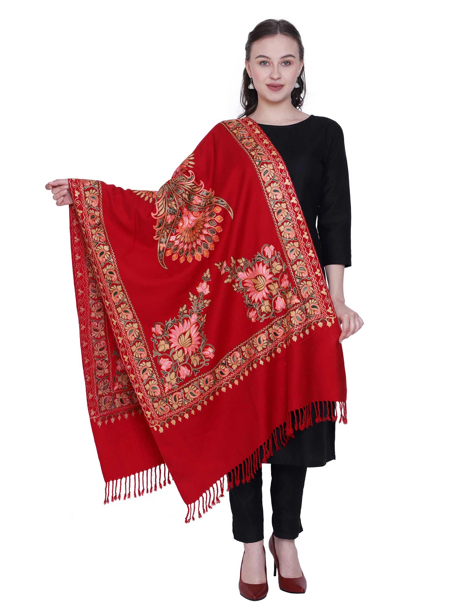 swi stylish Maroon Aari Embroidered Kashmiri Stole-picture-21