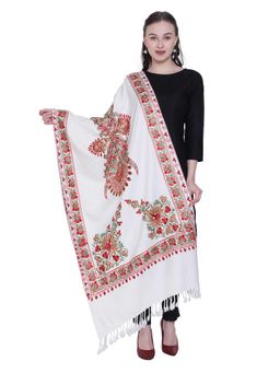 SWI STYLISH - White Aari Embroidered Kashmiri Stole
