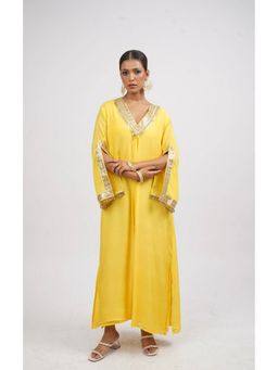 Naava - Yellow Muslin Flared Kaftan Dress