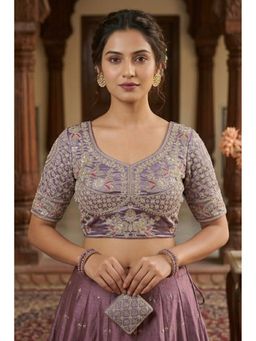 Sangam Prints - Purple Satan Silk Traditional Embroidery Work Stitched Blouse