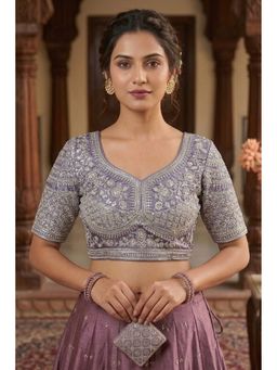 Sangam Prints - Purple Satan Silk Traditional Embroidery Work Stitched Blouse