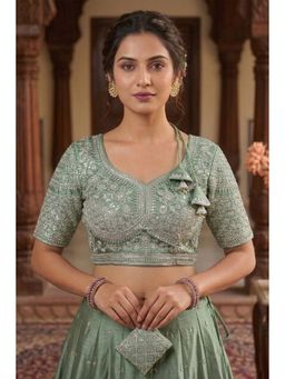 Sangam Prints - Light Green Satan Silk Traditional Embroidery Work Stitched Blouse