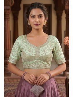 Sangam Prints - Mint Green Satan Silk Traditional Embroidery Work Stitched Blouse