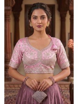 Sangam Prints - Light Pink Satan Silk Traditional Embroidery Work Stitched Blouse