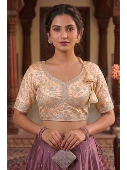 Sangam Prints - Peach Satan Silk Traditional Embroidery Work Stitched Blouse