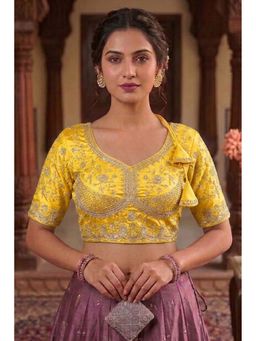 Sangam Prints - Yellow Satan Silk Traditional Embroidery Work Stitched Blouse