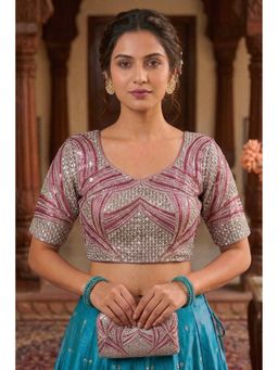 Sangam Prints - Pink Satan Silk Traditional Embroidery Work Stitched Blouse
