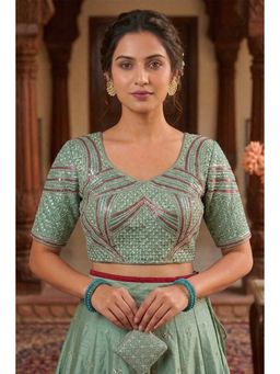 Sangam Prints - Green Satan Silk Traditional Embroidery Work Stitched Blouse