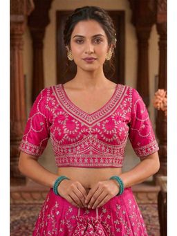 Sangam Prints - Pink Satan Silk Traditional Embroidery Work Stitched Blouse