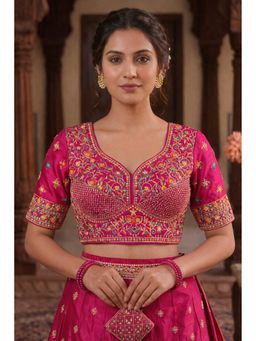 Sangam Prints - Magenta Pink Satan Silk Traditional Embroidery Work Stitched Blouse
