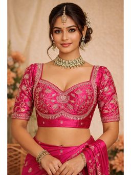 Sangam Prints - Pink Satan Silk Traditional Embroidery Work Stitched Blouse