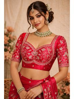 Sangam Prints - Red Satan Silk Traditional Embroidery Work Stitched Blouse