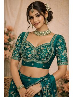 Sangam Prints - Emerald Green Satan Silk Traditional Embroidery Work Stitched Blouse