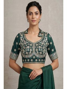 Sangam Prints - Dark Green Satan Silk Traditional Embroidery Work Stitched Blouse