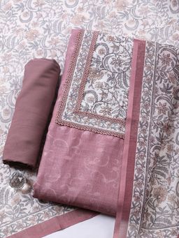 MEENA BAZAAR - Pink Floral Cotton Unstitched Kurta with Pant and Dupatta