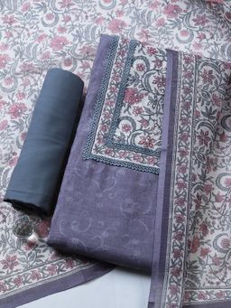 MEENA BAZAAR - Lavender Floral Cotton Unstitched Kurta with Pant and Dupatta