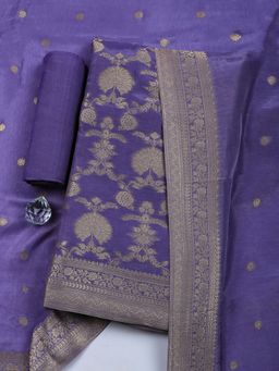 MEENA BAZAAR - Purple Woven Chanderi Unstitched Kurta with Pant and Dupatta
