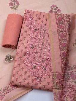 MEENA BAZAAR - Pink Floral Cotton Unstitched Kurta with Pant and Dupatta