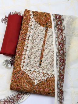 MEENA BAZAAR - Mustard Paisley Cotton Unstitched Kurta with Pant and Dupatta