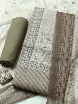 MEENA BAZAAR - Green Floral Chanderi Unstitched Kurta with Pant and Dupatta